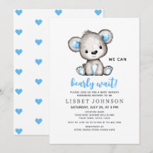 Vi kan knappt vänta Blå teddybjörn Bebis-babyshowe