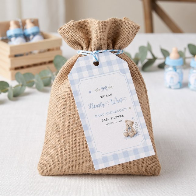Vi kan knappt vänta Classic Teddy Blue Custom Presentetikett (We Can Bearly Wait Classic Teddy Blue Custom Gift Tags)