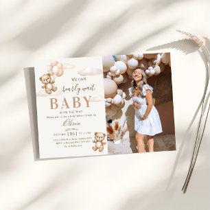Vi kan knappt vänta Elegant Teddy Baby Shower Foto Inbjudningar