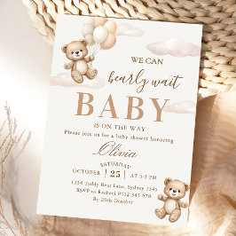 Vi kan knappt vänta Elegant Teddy Baby Shower Inbjudningar