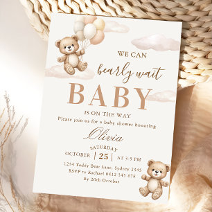 Vi kan knappt vänta Elegant Teddy Baby Shower Inbjudningar