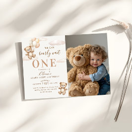 Vi kan knappt vänta Elegant Teddy Födelsedagsfoto Inbjudningar