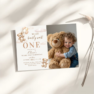 Vi kan knappt vänta Elegant Teddy Födelsedagsfoto Inbjudningar