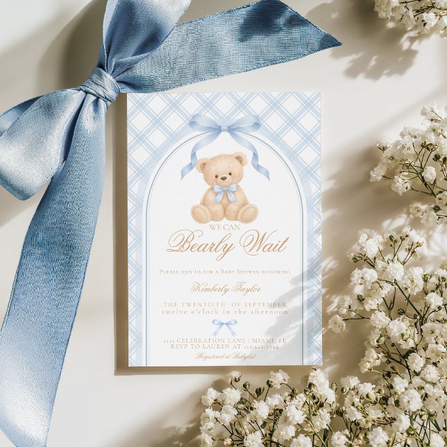 Vi kan knappt vänta Elegant teddybjörn baby shower Inbjudningar (Skapare uppladdad)