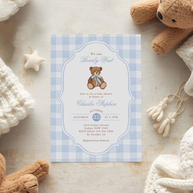 Vi kan knappt vänta Elegant teddybjörn bebisshower Inbjudningar (Skapare uppladdad)