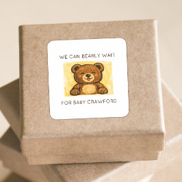 Vi kan knappt vänta! Enkel handritad baby shower Fyrkantigt Klistermärke