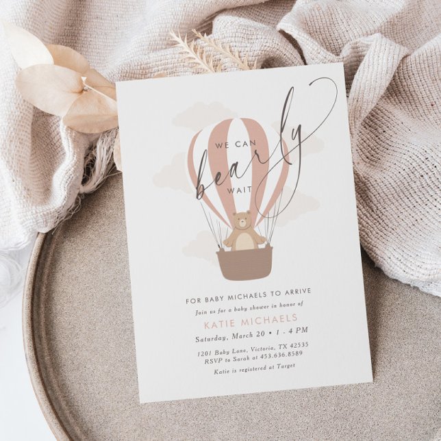 Vi kan knappt vänta | Flicka Rosa Luftballong Inbjudningar (Skapare uppladdad)