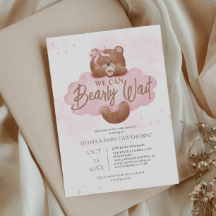 Vi kan knappt vänta Flicka Teddybjörn Baby Shower Inbjudningar