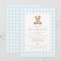 Vi kan knappt vänta Gingham nalle baby shower