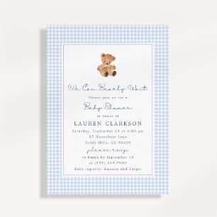 Vi kan knappt vänta Gingham Teddybjörn Bebis-babys Meddelande