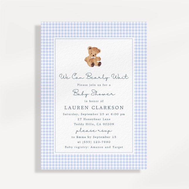 Vi kan knappt vänta Gingham Teddybjörn Bebis-babys Meddelande (Skapare uppladdad)