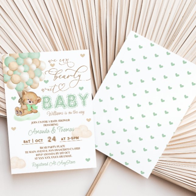 Vi kan knappt vänta Grön babyfest Inbjudningar (Skapare uppladdad)