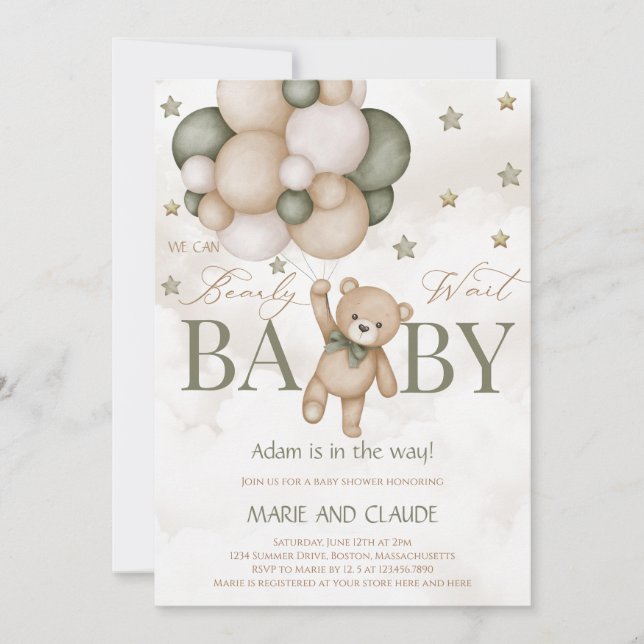 Vi kan knappt vänta könsneutral baby shower inbjudningar (Framsida)