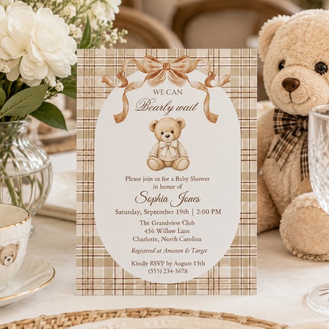 Vi kan knappt vänta Könsneutral nallebarn  Inbjudningar (We Can Bearly Wait Gender Neutral Teddy Bear Baby Shower Invitation)
