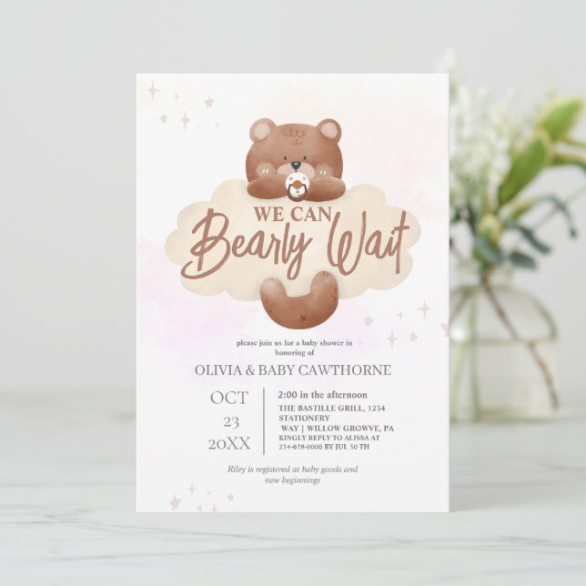  Vi kan knappt vänta Könsneutrala Babyshower  Inbjudningar (Stående Fram)