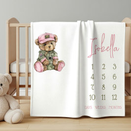 Vi kan knappt vänta! Militär Teddy Baby Milstolpe Fleecefilt