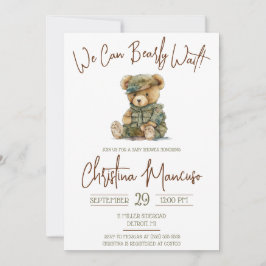 Vi kan knappt vänta Militär Teddybjörn Baby Shower Inbjudningar