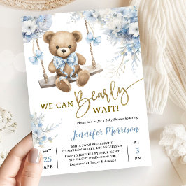 Vi kan knappt vänta Nallebjörn Baby Shower Pojke B Inbjudningar