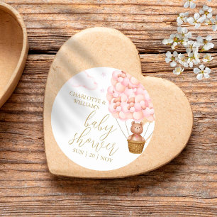 Vi kan knappt vänta Nallebjörn Rosa Babyfirande Runt Klistermärke