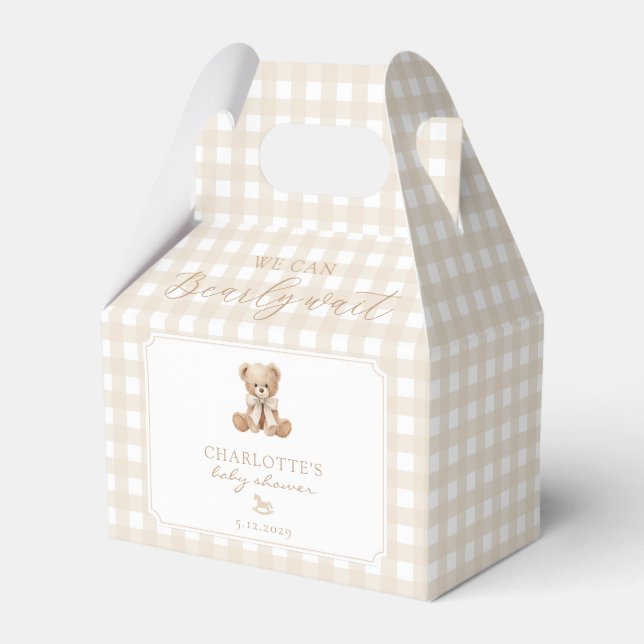 Vi kan knappt vänta Neutral Teddybjörn bebisfest Presentaskar (Framsidan Sidan)