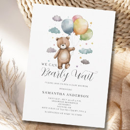 Vi kan knappt vänta på björnballong baby shower inbjudningar