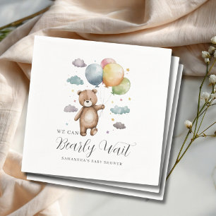Vi kan knappt vänta på björnballong baby shower pappersservett