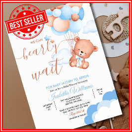 Vi kan knappt vänta på dammig blå pojke Teddybjörn Inbjudningar