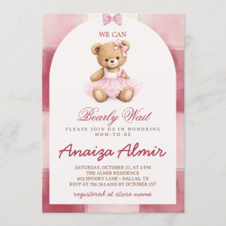 Vi kan knappt vänta på rosa teddybjörn bebisfest inbjudningar