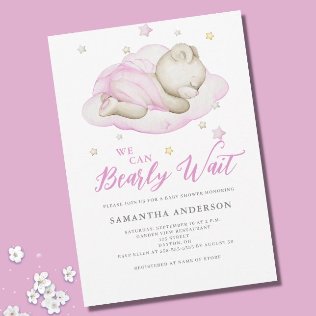 Vi kan knappt vänta Pink Flicka Bebis Shower  Inbjudningar (Skapare uppladdad)