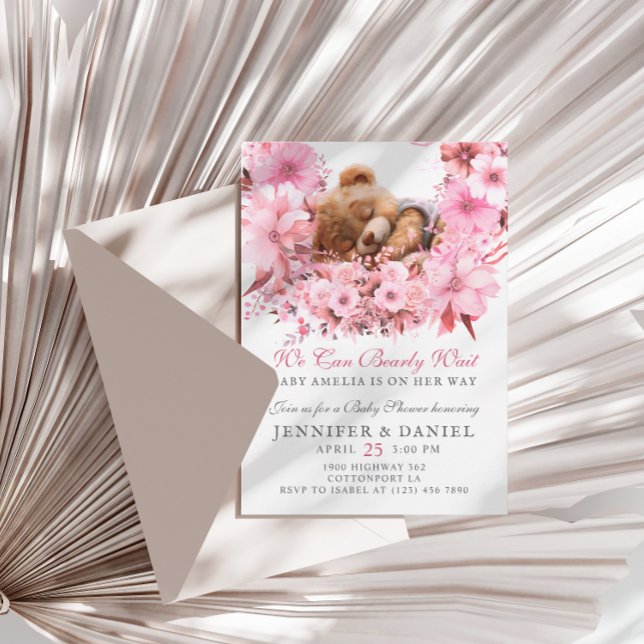 Vi kan knappt vänta Pink Floral Babykalas Inbjudningar (Skapare uppladdad)