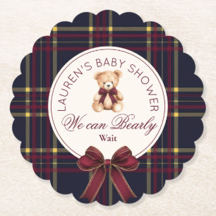 Vi kan knappt vänta Plaid nalle Babyshower Underlägg Papper