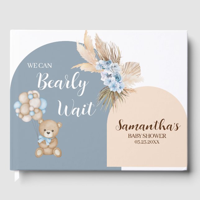 Vi kan knappt vänta Pojk Babyshower Gästbok (Framsida)