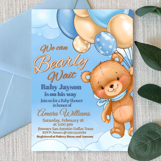 Vi kan knappt vänta - Pojkbabyfirande Inbjudningar (We Can Bearly Wait - Boy Baby Shower Invitation)