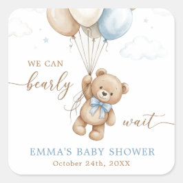 Vi kan knappt vänta Pojke Baby Shower Anpassad Fyrkantigt Klistermärke