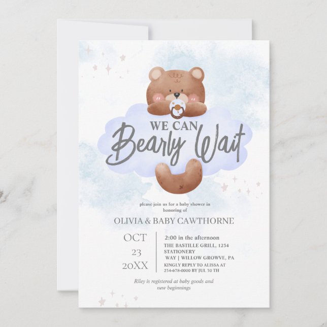 Vi kan knappt vänta pojke baby shower inbjudan (Framsida)