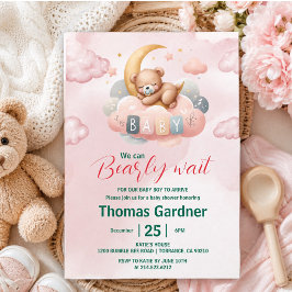 Vi kan knappt vänta Pojke Söt Björn Baby Shower Inbjudningar