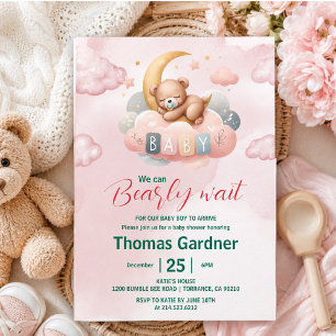 Vi kan knappt vänta Pojke Söt Björn Baby Shower Inbjudningar