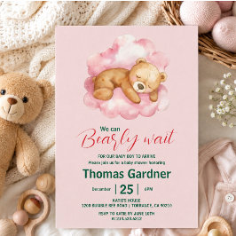 Vi kan knappt vänta Pojke Söt Björn Baby Shower Inbjudningar
