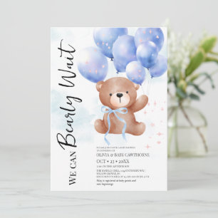 Vi kan knappt vänta Pojke Teddybjörn Babyfirande Inbjudningar