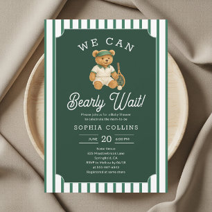 Vi kan knappt vänta Preppy Bear Tartan Baby Shower Inbjudningar