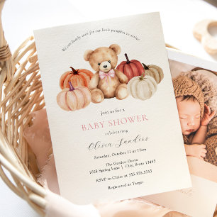 Vi kan knappt vänta Pumpa Teddybjörn Baby Shower Inbjudningar
