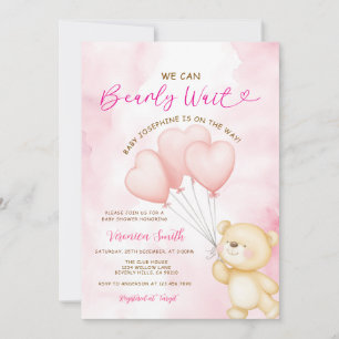 Vi kan knappt vänta rosa ballong flicka baby showe inbjudningar