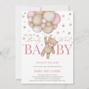 Vi kan knappt vänta Rosa & beige ballonger baby sh Inbjudningar