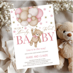 Vi kan knappt vänta Rosa & beige ballonger baby sh Inbjudningar