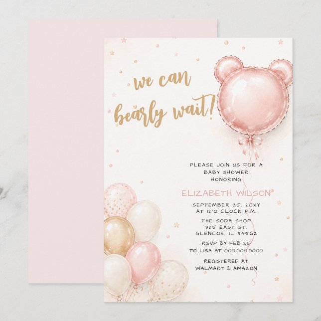 Vi kan knappt vänta Rosa flicka Baby Shower Inbjudningar (Fram/baksida)