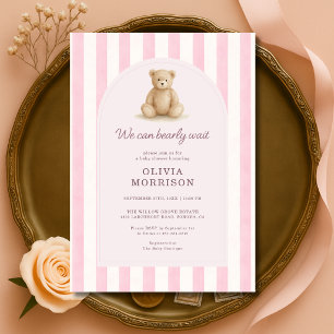 Vi kan knappt vänta Rosa Ränder Baby Shower Inbjudningar