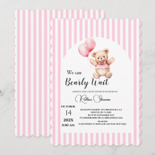 Vi kan knappt vänta rosa randig baby shower inbjudningar