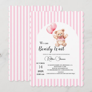 Vi kan knappt vänta rosa randig baby shower inbjudningar
