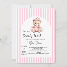 Vi kan knappt vänta rosa randig baby shower