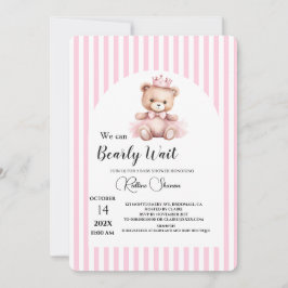 Vi kan knappt vänta rosa randig baby shower inbjudningar